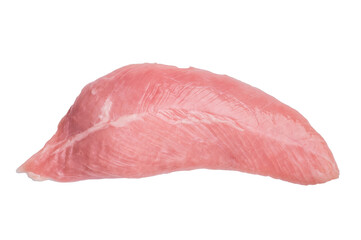 Raw turkey breast fillet, uncooked poultry meat isolated on white background. top view