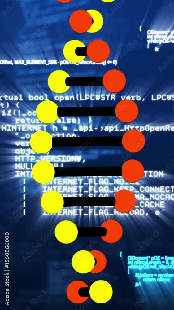 Poster animation of dna strand over data processing on blue background