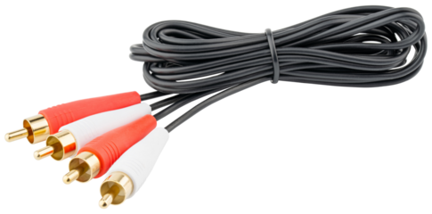 RCA stereo audio cable. 2RCA cord male to male connector. RCA stereo audio cable for electronics, tv, computer, microphone, dvd, sound bar, speaker system, home theater. Isolated background.