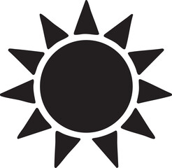 Simple Black Sun Icon with Rounded Triangle Rays Radiating from a Central Circle Isolated on White