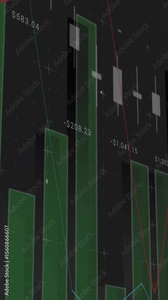 Aufkleber animation of financial data processing over dark background