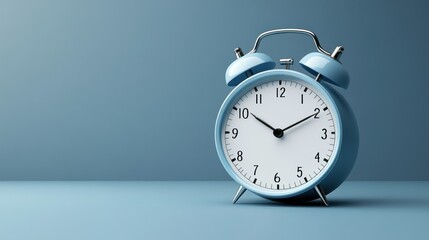 Light blue alarm clock on a blue surface