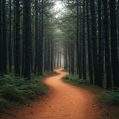 Obraz premium Winding Path Through a Misty Forest