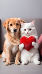 Cats and dogs are true friends and hanging out together