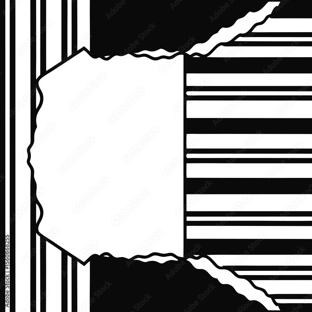Aufkleber abstract black and white composition with torn edges and geometric patterns