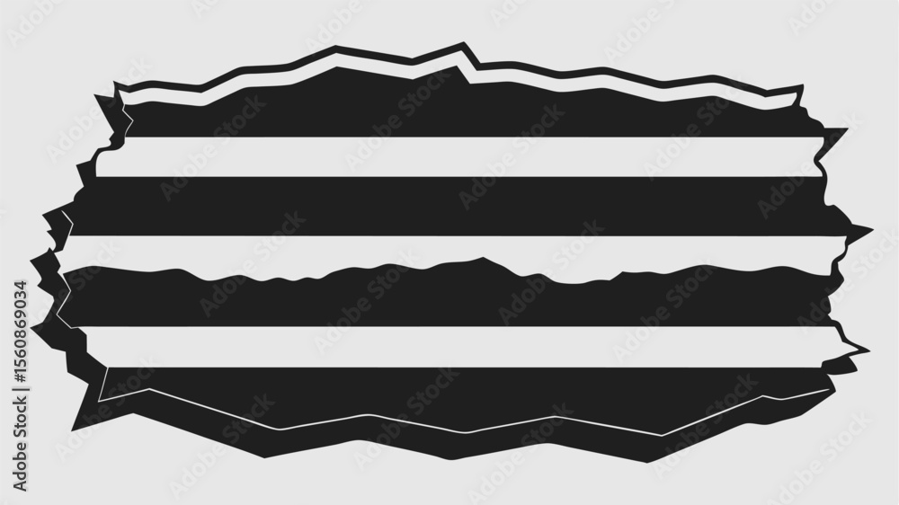 Poster abstract black and white design with torn edges and horizontal lines on transparency