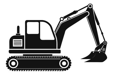 Excavator Icon Silhouette Detailed Construction Digger with Tracks and Bucket Illustration Graphic Vector