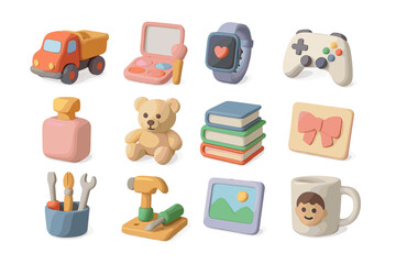 Colorful array of diverse toys and gadgets for children and adults