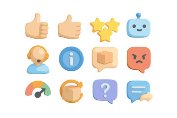 Colorful 3d icons for customer feedback and communication themes