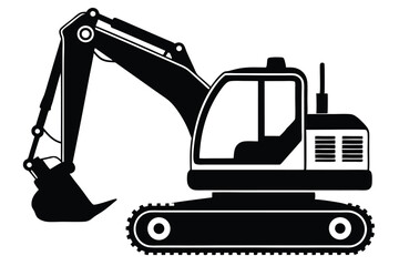 Detailed Black Excavator Illustration Construction Vehicle, Heavy Equipment, and Industry Iconography