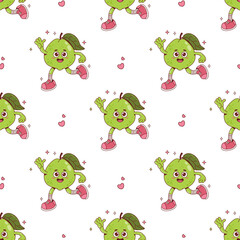 Seamless Pattern Cute Guava Funny Groovy Character