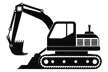 Black Excavator Construction Vehicle Clipart Graphic, Detailed Illustration, Heavy Equipment Machinery Icon