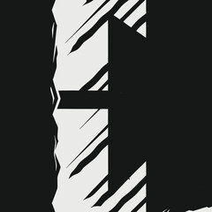 Abstract black and white geometric composition with dynamic lines and angular forms