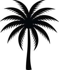 Minimal black silhouette of a symmetrical palm tree isolated on transparent background