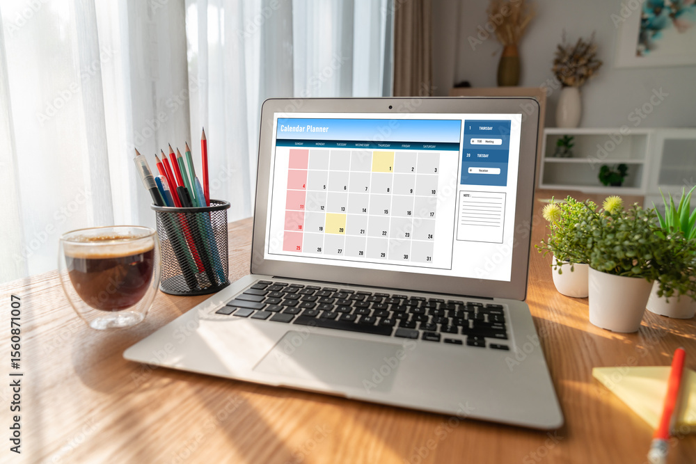 Poster calendar on computer software application for modish schedule planning for personal organizer and on