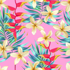 Tropical pattern. Paradise plants and flowers. Hawaiian pattern. Exotic, tropics