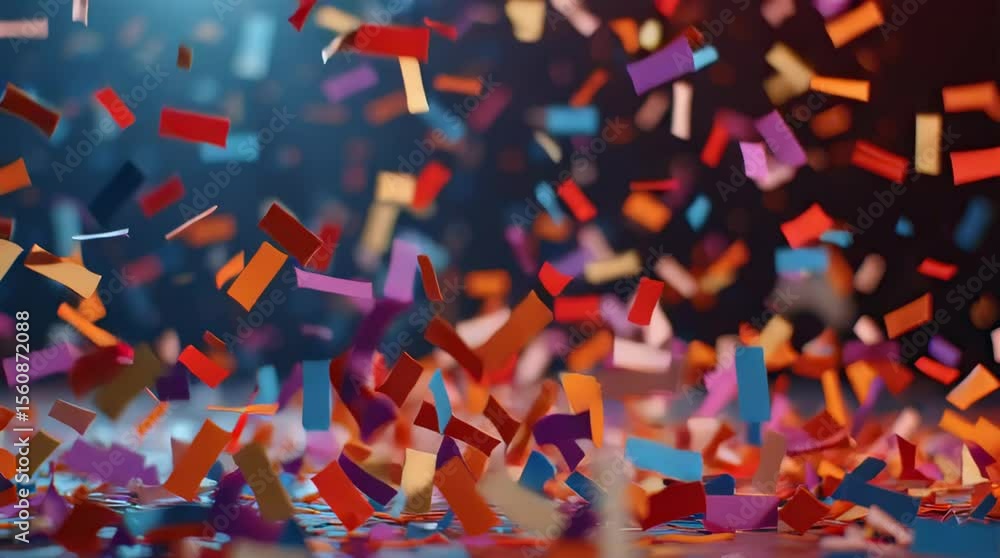 Aufkleber Create a vivid image of colorful confetti falling and covering the ground.  The focus should be on the vibrant colors and dynamic motion of the confetti.