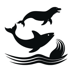 Fototapeta premium Ocean Wildlife Silhouettes Orca and Seal in Dynamic Pose