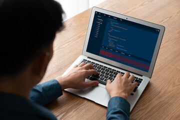 Software development programming on computer screen for modish application and program coding