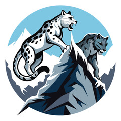 Majestic Snow Leopards on Mountain Peaks A Wildlife Illustration