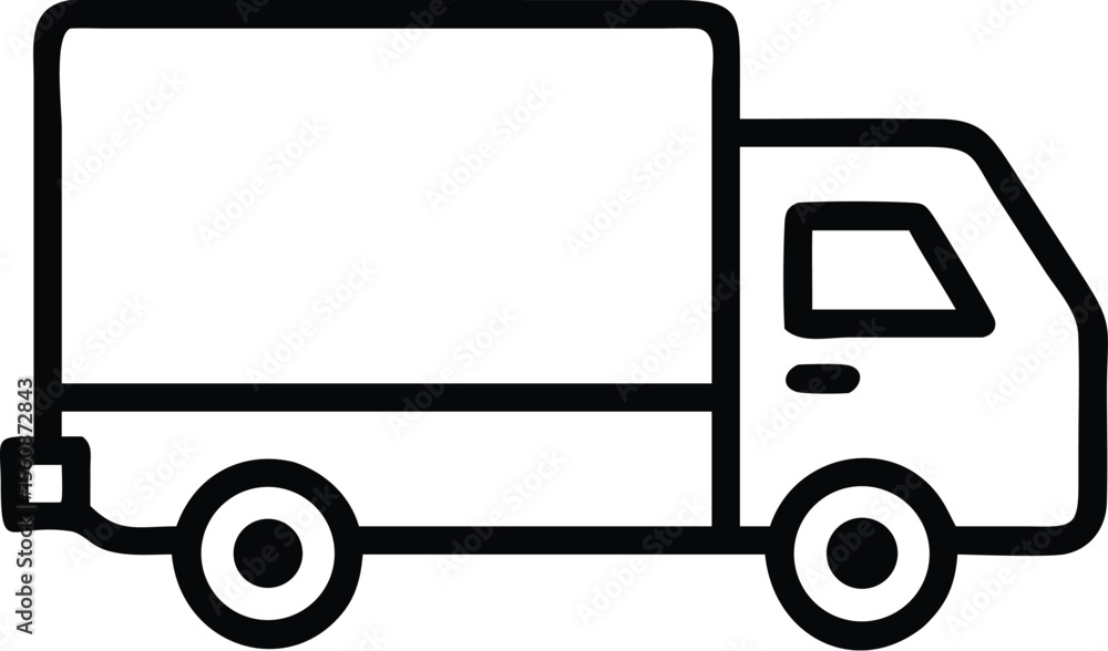 Poster minimal line icon of a delivery truck side view isolated on transparent background