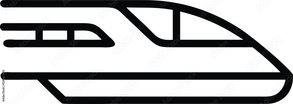 Poster minimal line art icon of a high speed train viewed from the side isolated on transparent background