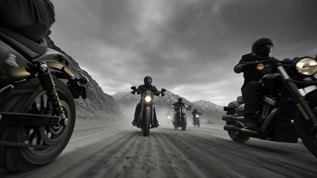 Bikers riding on desert road