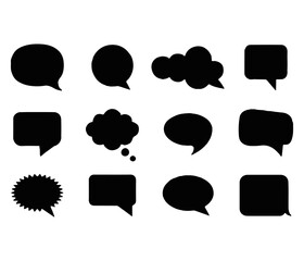Speech Bubble Icon Set Vector Collection of Comic Style Dialogue Thought and Shouting Balloons in Black and White