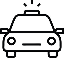 Outline icon of a taxi cab with a glowing roof light box isolated on transparent background