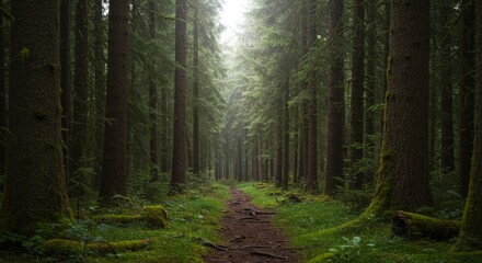 Obraz premium Pathway Through a Lush Green Forest