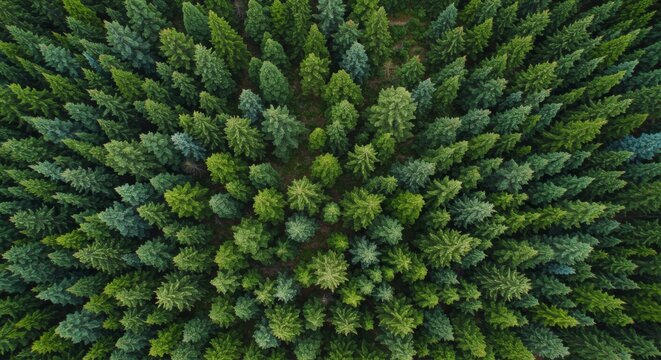 Aerial View of Lush Green Coniferous Forest - Powered by Adobe