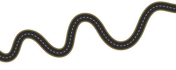 A long, winding, and curved road viewed from above, set against an isolated background, illustrated in vector format eps10.

