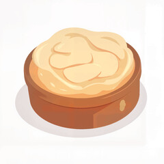 Delicious whipped cream in wooden bowl, culinary delight