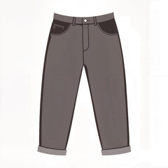 Stylish grey pants illustration on white background, fashion concept