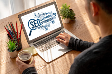 SEO search engine optimization for modish e-commerce and online retail business showing on computer...