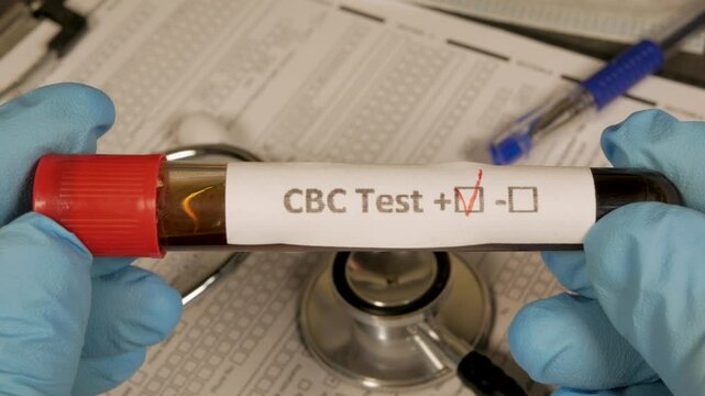 Doctor holding cbc test sample tube positive