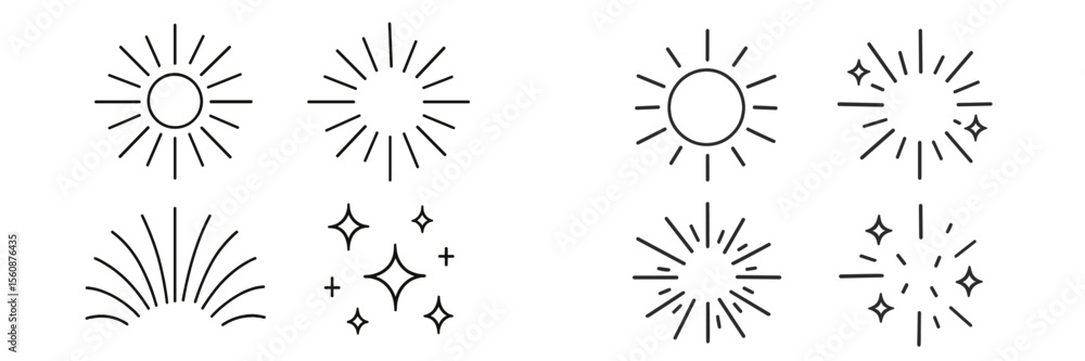 Aufkleber sun rays and sparkling stars in various designs showcasing simple yet elegant graphic elements