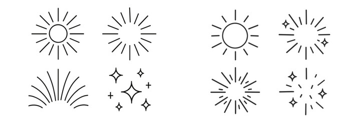 Sun rays and sparkling stars in various designs showcasing simple yet elegant graphic elements