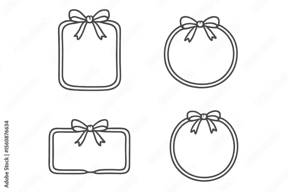 Poster decorative frames with bows suitable for invitations and greeting cards in simple line art style