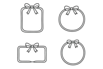 Decorative frames with bows suitable for invitations and greeting cards in simple line art style