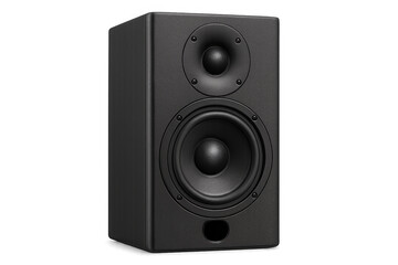 Obraz premium Black sound speaker reproducing sound on transparent background