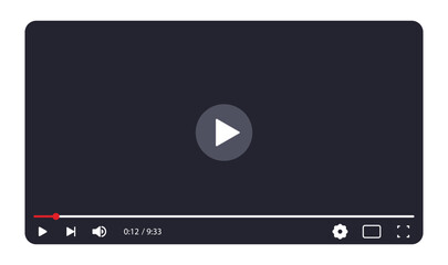 Social media video player template, mobile video player. Vector video player mockup, ui ux. Social media concept.
