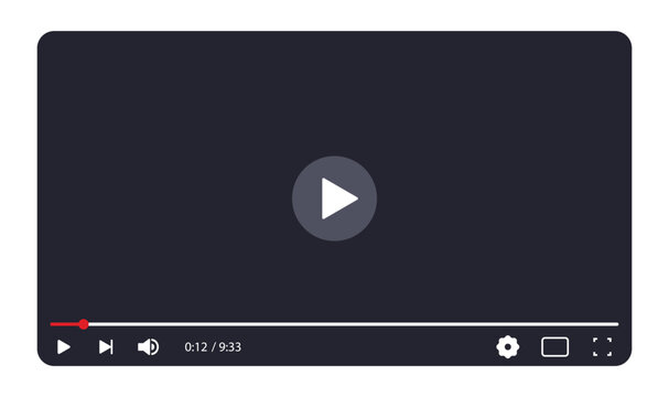 Social media video player template, mobile video player. Vector video player mockup, ui ux. Social media concept.