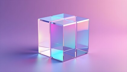 Glass or crystal cube, 3d render.Isolated on purple background, icon set