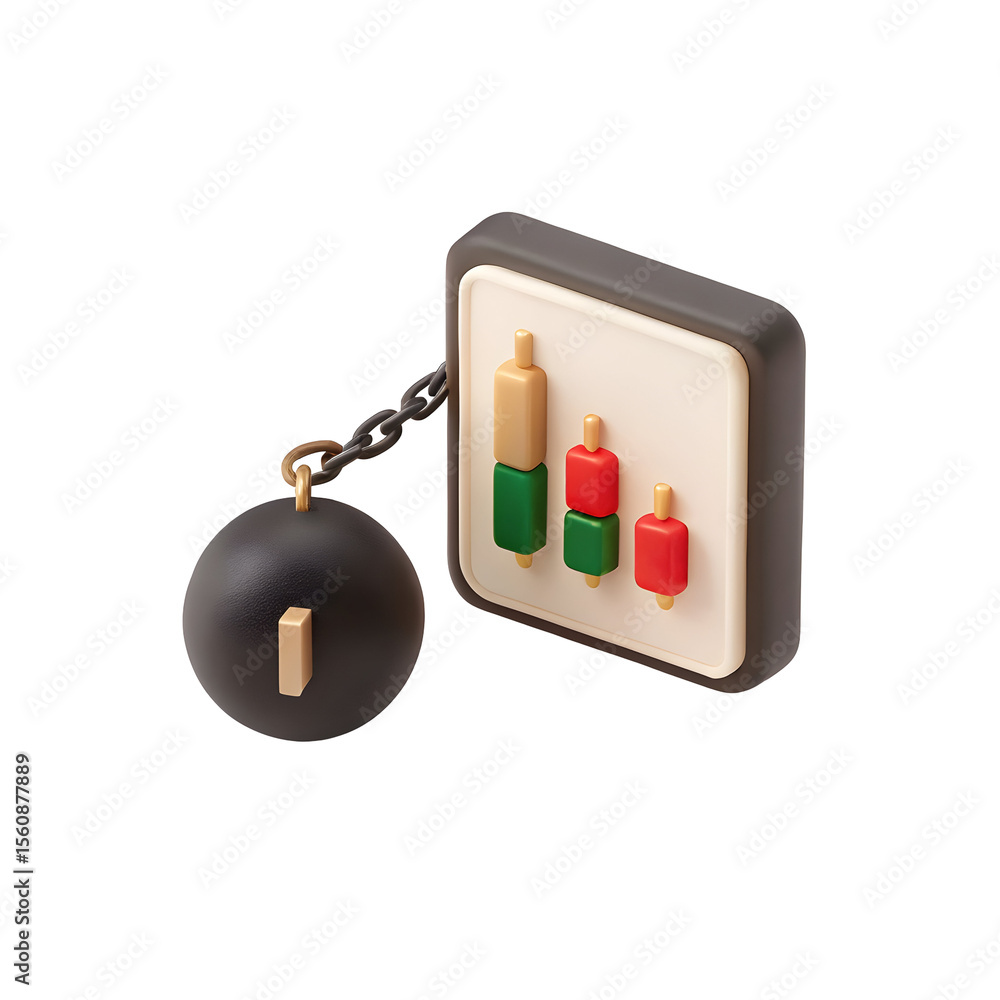 Poster stock chart with ball and chain isolated on a transparent background