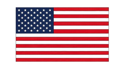Fototapeta premium A simple, clean illustration of the American flag with straight lines and bold colors, isolated on a white background.