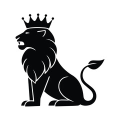 Bold Lion Sitting Silhouette Artwork Vector Illustration