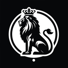 Heroic Lion Sitting Silhouette Design Vector Illustration