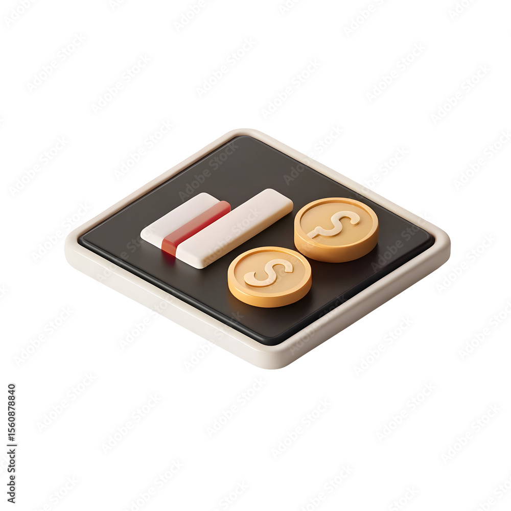 Poster finance graph and coins isolated on a transparent background