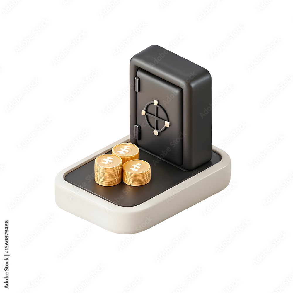Poster secure vault with gold coins isolated on a transparent background